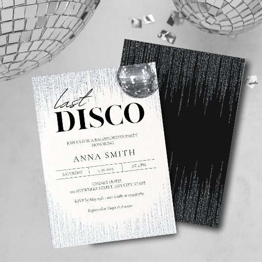 Last Disco Glitz & Glam Bachelorette Party Invitat Kaart