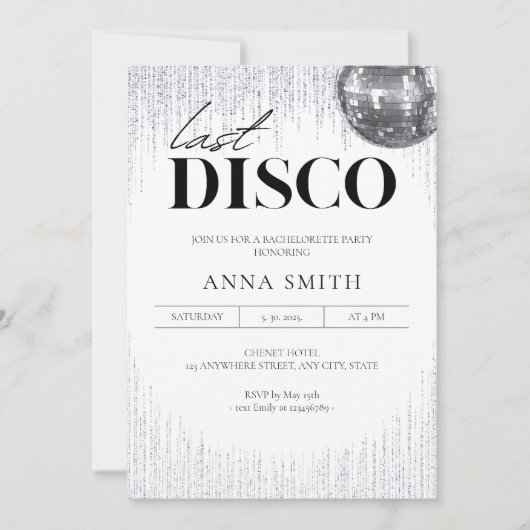 Last Disco Glitz & Glam Bachelorette Party Invitat Kaart (Voorkant)