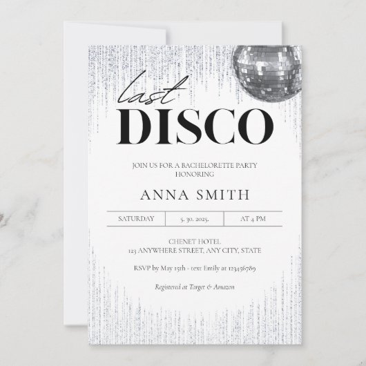 Last Disco Glitz & Glam Bachelorette Party Kaart (Voorkant)