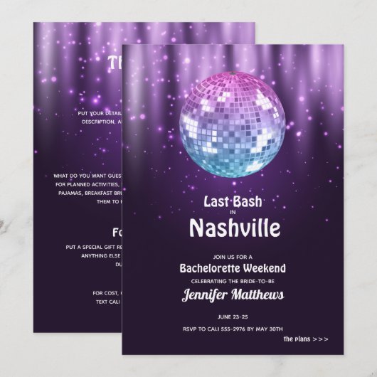 Last Disco Nashville Bachelorette Party Uitnodigin Kaart (Voorkant / Achterkant)