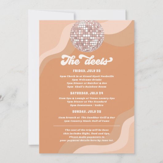 Last Disco Retro 70 Bachelorette Weekend Itinerary Kaart (Achterkant)