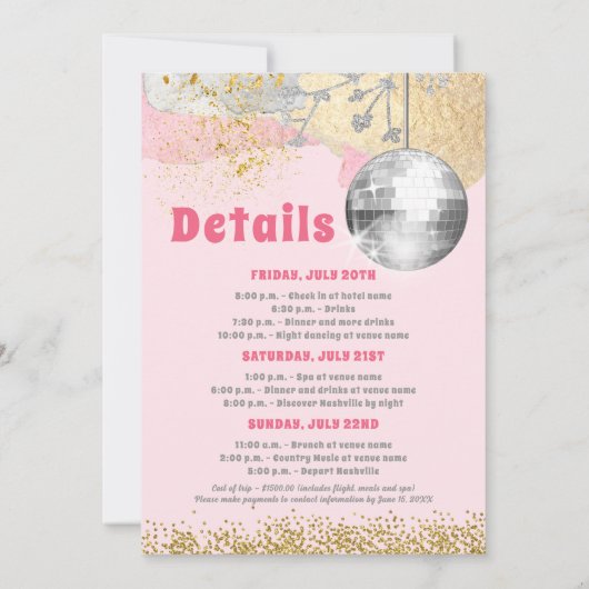 Last Disco Retro Glam Pink Gold Bachelorette Kaart (Achterkant)