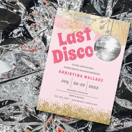 Last Disco Retro Glam Pink Gold Bachelorette Kaart