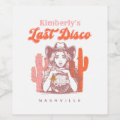 Last Disco Retro Pink Cowgirl Bachelorette Party  Wijn Etiket (Enkel label)