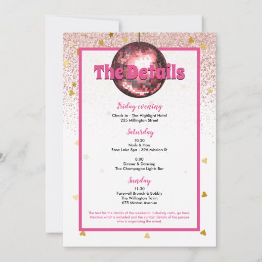 Last Disco Weekend Bachelorette Party Kaart (Achterkant)