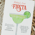 Last Fiesta Margarita Bachelorette Invitation Briefkaart<br><div class="desc">Vier haar laatste feesten voor de grote dag. Deze vrijgezellenuitnodiging bevat een waterverf schilderij van een margaritaglas. Vul de reisroute of evenementgegevens op de achterkant in. Pas aan met uw informatie en wijzig de bewoordingen om aan uw evenement te voldoen.</div>