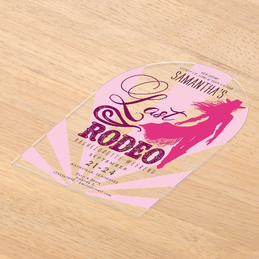 Last Rodeo Pink Cowgirl Nash Bash Bachelorette Acryl Uitnodigingen (Laagn)