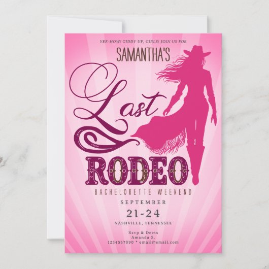 Last Rodeo Pink Cowgirl Nashville Bachelorette  Kaart (Voorkant)