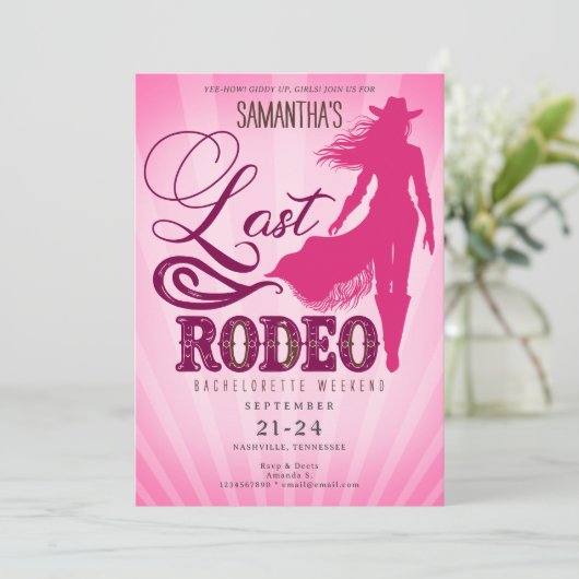 Last Rodeo Pink Cowgirl Nashville Bachelorette  Kaart (Staand voorkant)