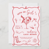 Last Rodeo Pink & Red Western Cowgirl Bachelorette Kaart (Voorkant)