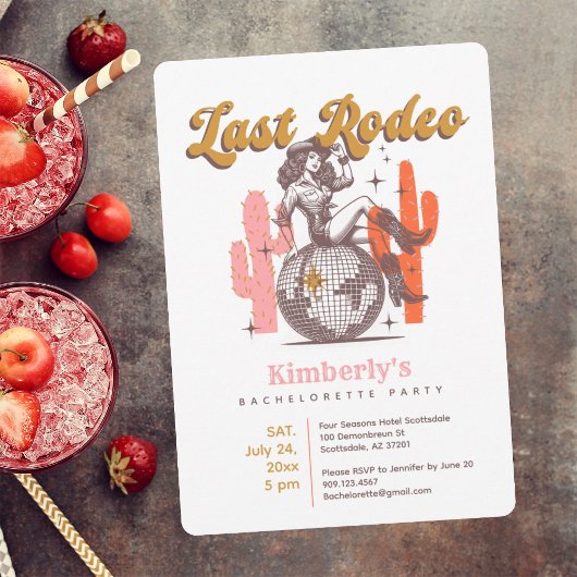 Last Rodeo Retro Pink Cowgirl Bachelorette Party Kaart