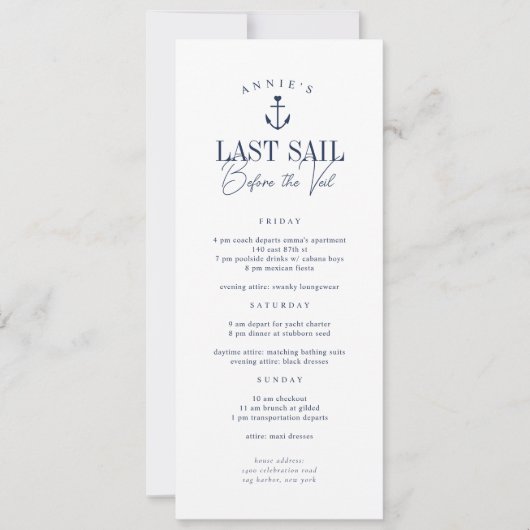 Last Sail Nautical Bachelorette Route Kaart (Voorkant)