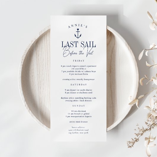 Last Sail Nautical Bachelorette Route Kaart