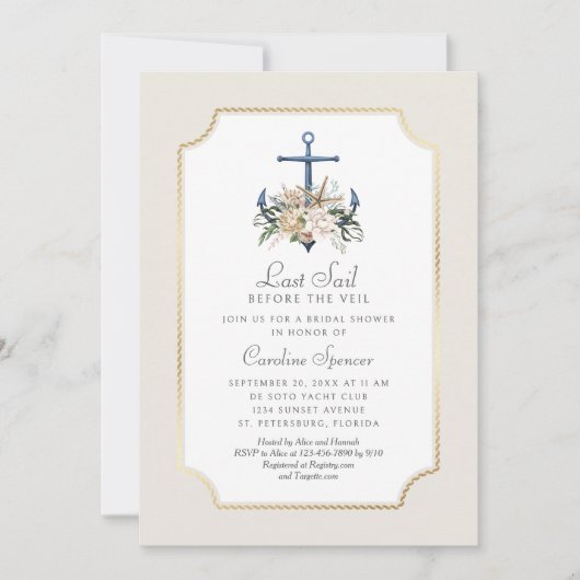 Last Sail Nautical Bridal Shower Uitnodiging (Voorkant)