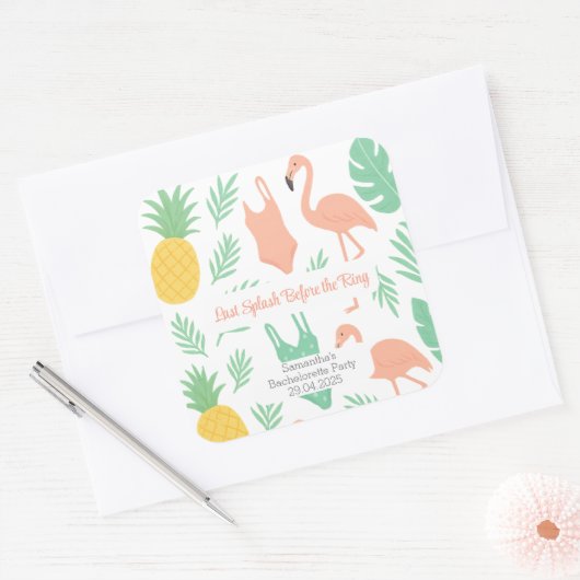 "Last Splash"-sticker met palmbomen, zwempakken Vierkante Sticker (Envelop)