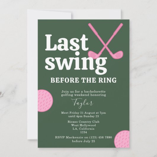 Last Swing Before The Ring Golf Bachelorette Kaart (Voorkant)