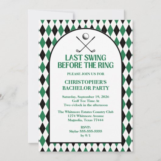 Last Swing Golf Country Club Bachelor Black Green Kaart (Voorkant)