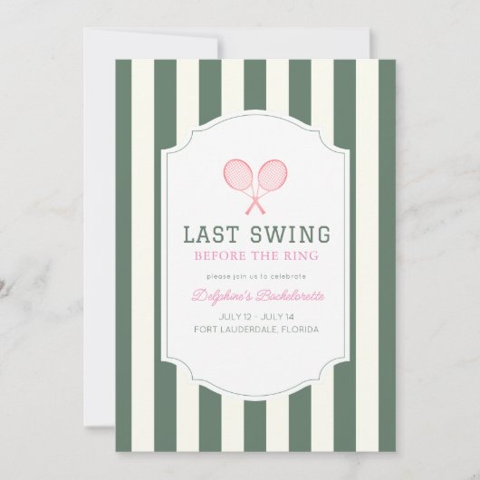 Last Swing Tennis Green Stripe Bachelorette Kaart (Voorkant)