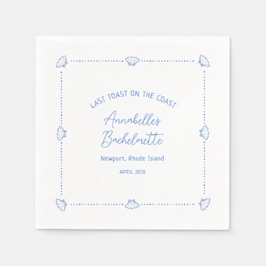 Last Toast on the Coast Bachelorette Party Blue Servet (Voorkant)
