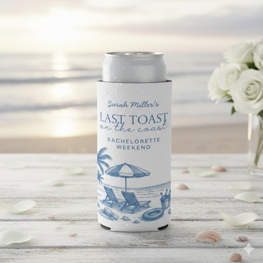 Last Toast on the Coast Blue Bachelorette Party Seltzer Blikjeskoeler