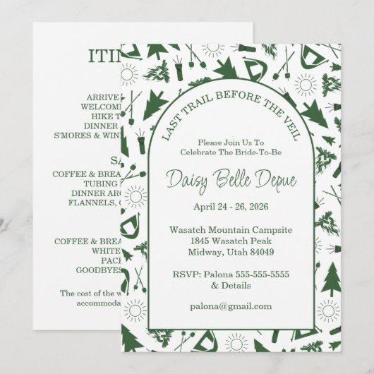 Last Trail Before The Veil Bachelorette Green Kaart (Voorkant / Achterkant)