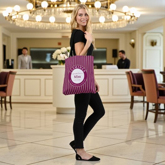 Last Weekend Out Miss Burgundy Taupe Stripes  Tote Bag