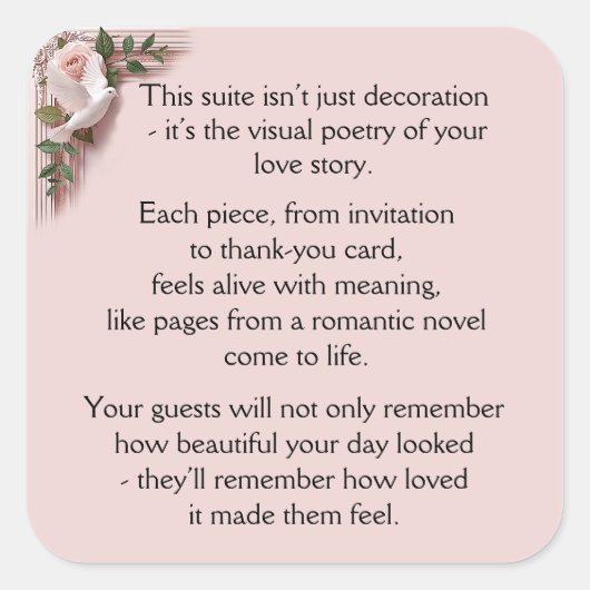 Lasting Impression -  Pink Roses & Doves Vierkante Sticker (Voorkant)