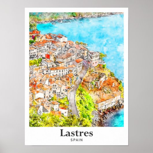 Lastres Spanje Reizen Waterverf Hand getekend Poster (Voorkant)