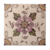 Late 1800s Handgekleurde Floral Transferware Repro Tegeltje (Voorkant)