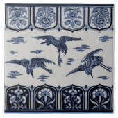 Late 1800s Repro Minton Blue Border Tile 3 Cranes Tegeltje (Voorkant)