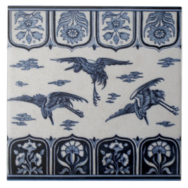 Late 1800s Repro Minton Blue Border Tile 3 Cranes Tegeltje