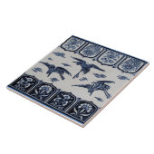 Late 1800s Repro Minton Blue Border Tile 3 Cranes Tegeltje (Zijkant)