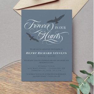 Late blauwe vogels voor altijd in ons hart begrafe kaart