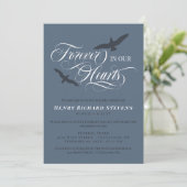 Late blauwe vogels voor altijd in ons hart begrafe kaart (Staand voorkant)