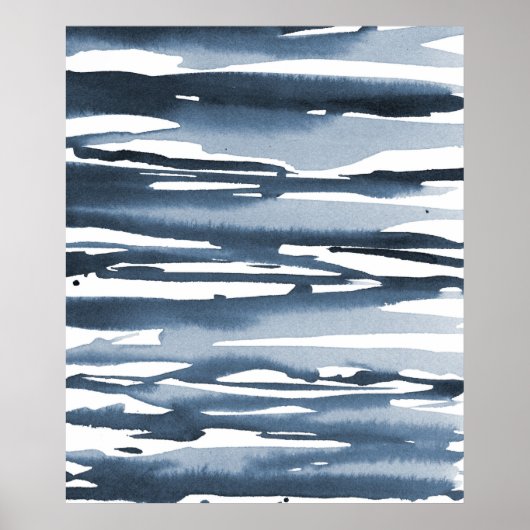 Late blauwe Waterverf Abstracte strepen Poster (Voorkant)