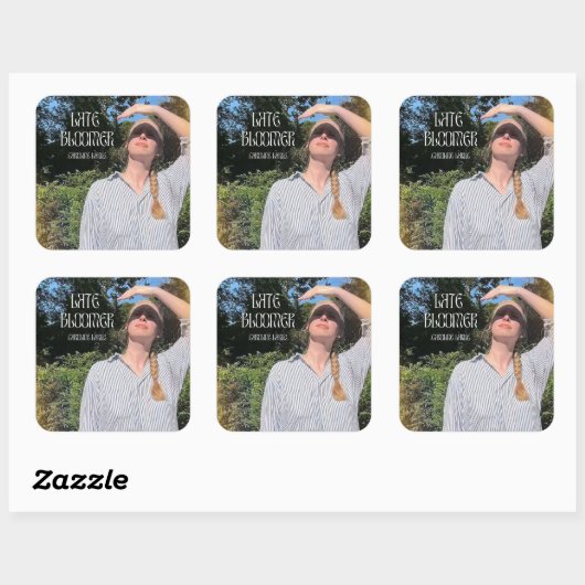 Late Bloomer Sticker!! Vierkante Sticker (Vel)