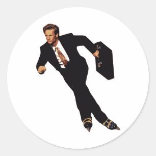 Late business rolllerblade Skater-thema Ronde Sticker