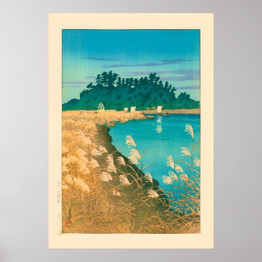 Late herfst in Ichikawa door Kawase Hasui Poster (Voorkant)