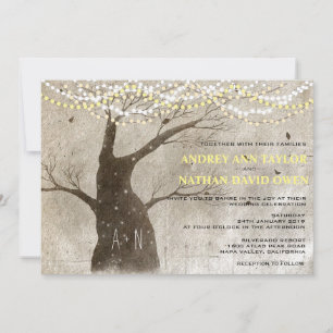 Late Herfst of Winter Rustic Tree Lights Wedding Kaart