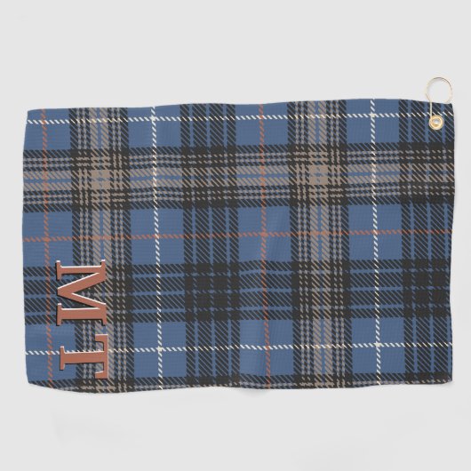 Late Herfst op het meer Blue en Black Plaid Golfhanddoek (Horizontaal)