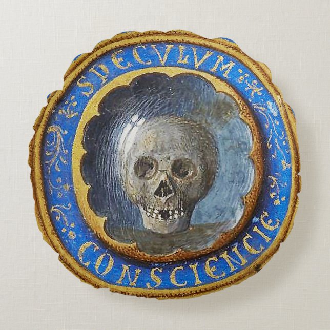 Late middeleeuwse manuscript schedel rond kussen (Voorkant)