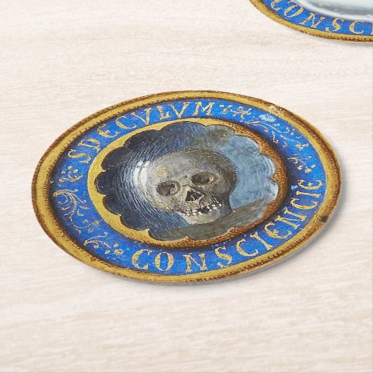 Late middeleeuwse manuscript schedel ronde kartonnen onderzetter (Gebogen)