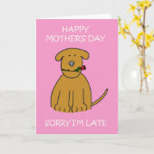 Late Moederdag, Cartoon Puppy. Kaart (Gele Bloem)