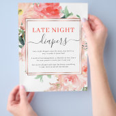 Late nacht diaper Baby shower game Peach Floral Flyer (Hand)