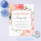 Late nacht diaper Baby shower game Peach Floral Flyer (Enkel)