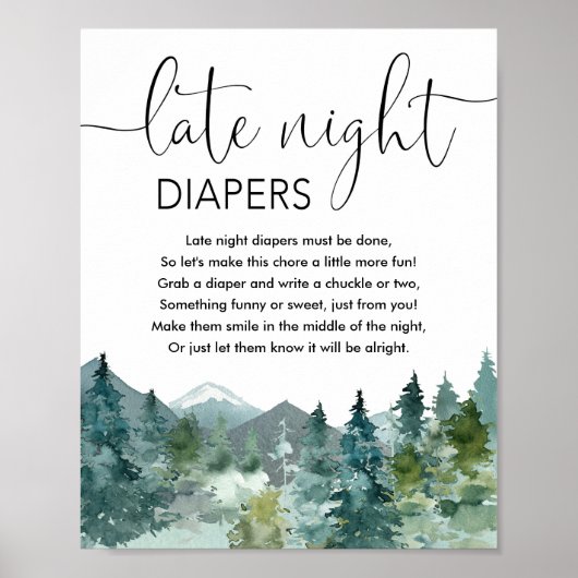 Late nacht diapers baby shower game bergen poster (Voorkant)