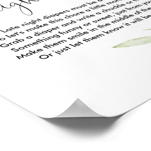 Late nacht diapers baby shower game greenergy gold poster (Hoek)