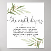 Late nacht diapers baby shower game greenergy gold poster (Voorkant)