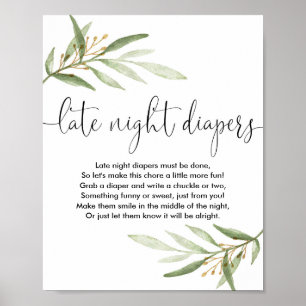 Late nacht diapers baby shower game greenergy gold poster