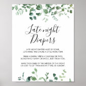 Late nacht Diapers Baby shower Green Foliage Sign Poster (Voorkant)